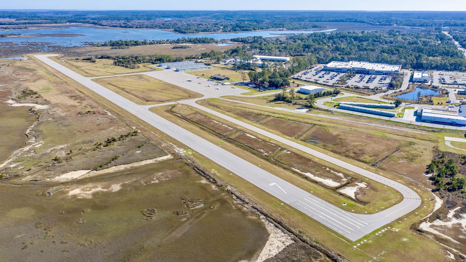 Aerial of airport runway